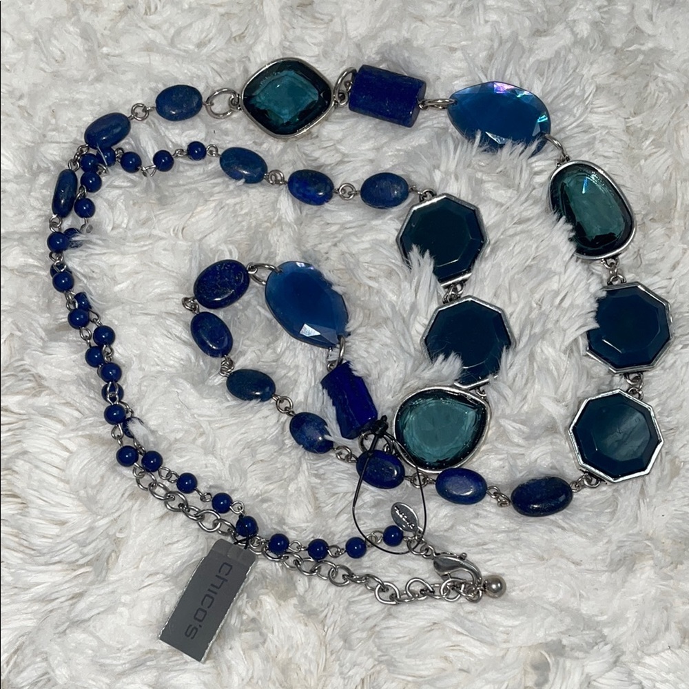 NWT Chico's Blue Beaded Necklace with Glossy Finish